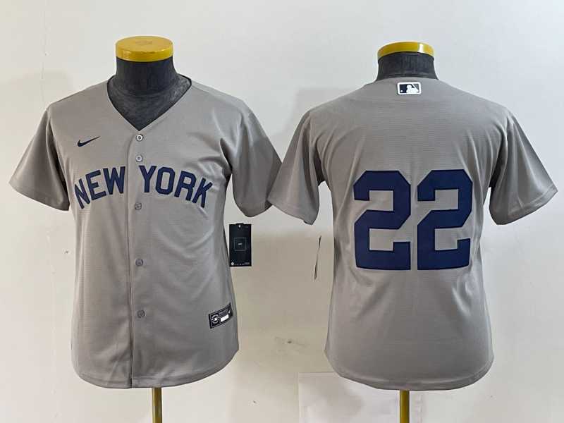 Youth New York Yankees #22 Juan Soto Gray Field of Dreams Cool Base Jersey 500w